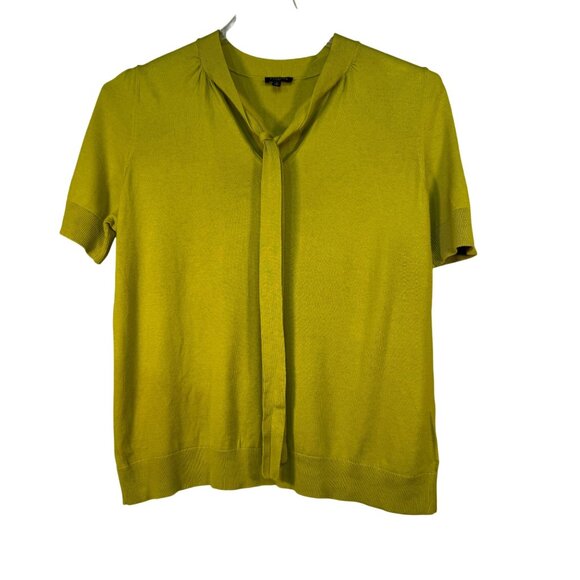 Talbots Womens Size X Knit Tie-Neck Chartreuse Short Sleeve Sweater - Picture 1 of 7